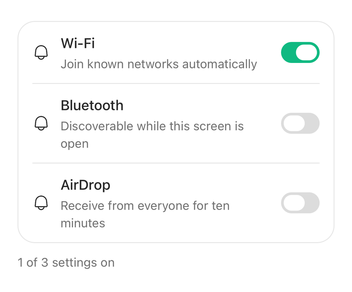 In a settings list