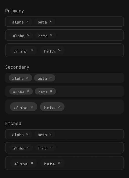 Sizes and variants