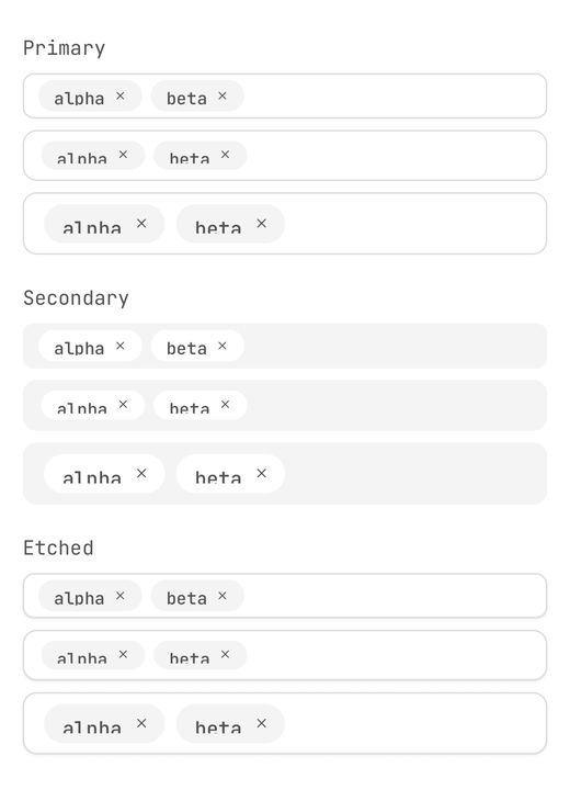 Sizes and variants